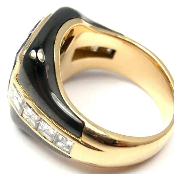 Piaget 18k Yellow Gold Diamond Invisible Set Sapphire Enamel Ring - Picture 5 of 9